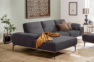 W.Schillig Ecksofa run, mit elegantem Holzsockel, Füße in Schwarz pulverbeschichtet, Breite 299 cm