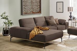 W.Schillig Ecksofa run, mit elegantem Holzsockel, Füße in Schwarz pulverbeschichtet, Breite 299 cm