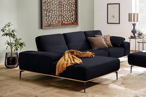 W.Schillig Ecksofa run, mit elegantem Holzsockel, Füße in Schwarz pulverbeschichtet, Breite 299 cm