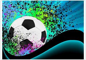Wallario Vliestapete »Fußball - Design Wellen und Regenbogen in blau«, Seidenmatte Oberfläche, hochwertiger Digitaldruck, in verschiedenen Größen erhältlich
