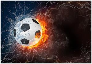 Wallario Vliestapete »Fußball - Feuer und Wasser«, Seidenmatte Oberfläche, hochwertiger Digitaldruck, in verschiedenen Größen erhältlich