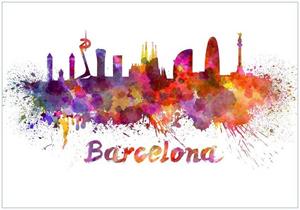 Wallario Vliestapete »Städte als Aquarell - Skyline von Barcelona«, Seidenmatte Oberfläche, hochwertiger Digitaldruck, in verschiedenen Größen erhältlich