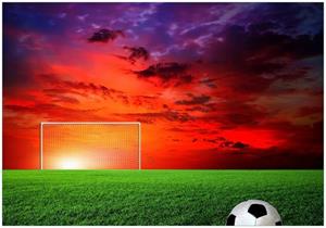 Wallario Vliestapete »Fußball - Fußballfeld bei Sonnenuntergang«, Seidenmatte Oberfläche, hochwertiger Digitaldruck, in verschiedenen Größen erhältlich
