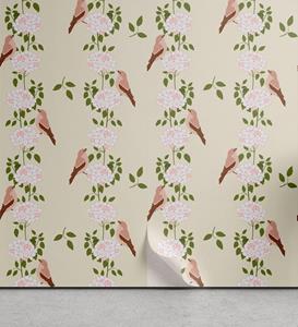 Abakuhaus Vinyltapete »selbstklebendes Wohnzimmer Küchenakzent«, Botanisch Hortensia und Vogel-Streifen