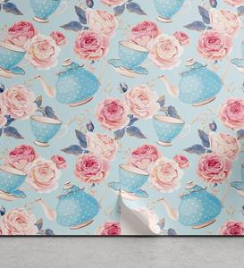 Abakuhaus Vinyltapete »selbstklebendes Wohnzimmer Küchenakzent«, Jahrgang Blumen-Rosen-Teekanne