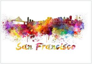 Wallario Vliestapete »Städte als Aquarell - Skyline von San Francisco«, Seidenmatte Oberfläche, hochwertiger Digitaldruck, in verschiedenen Größen erhältlich