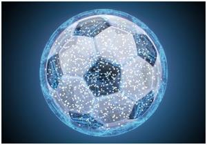 Wallario Vliestapete »Fußball digital - Netzwerk in blau«, Seidenmatte Oberfläche, hochwertiger Digitaldruck, in verschiedenen Größen erhältlich