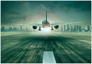 Wallario Vliestapete »Startendes Flugzeug - Landebahn«, Seidenmatte Oberfläche, hochwertiger Digitaldruck, in verschiedenen Größen erhältlich