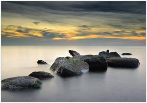 Wallario Vliestapete »Mystische Felsen im Meer«, Seidenmatte Oberfläche, hochwertiger Digitaldruck, in verschiedenen Größen erhältlich