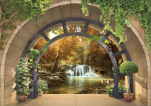 Wallarena Fototapete »Selbstklebend 3D Effekt Wald Wasserfall Landschaft Modern Wohnzimmer Schlafzimmer«, Struktur, Wald, Selbstklebende Fototapete