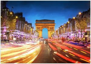 Wallario Vliestapete »Arc de triomphe in Paris bei Nacht«, Seidenmatte Oberfläche, hochwertiger Digitaldruck, in verschiedenen Größen erhältlich