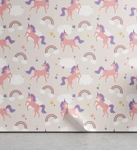 Abakuhaus Vinyltapete »selbstklebendes Wohnzimmer Küchenakzent«, Regenbogen Dreamy Unicorn Sterne Wolken