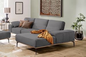 W.Schillig Ecksofa run, mit elegantem Holzsockel, Füße in Schwarz pulverbeschichtet, Breite 319 cm