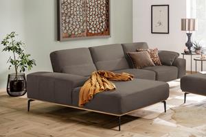 W.Schillig Ecksofa run, mit elegantem Holzsockel, Füße in Schwarz pulverbeschichtet, Breite 319 cm