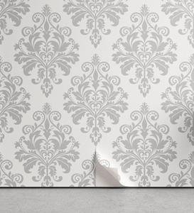 Abakuhaus Vinyltapete »selbstklebendes Wohnzimmer Küchenakzent«, Damast-Grau Barock Botanik wirbelt