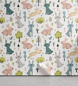 Abakuhaus Vinyltapete »selbstklebendes Wohnzimmer Küchenakzent«, Jungle Nursery Lustige Pastel Bunnies