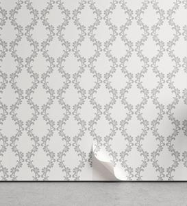 Abakuhaus Vinyltapete »selbstklebendes Wohnzimmer Küchenakzent«, Damast-Grau Floral Bloom Grid