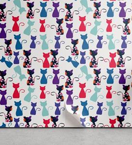 Abakuhaus Vinyltapete »selbstklebendes Wohnzimmer Küchenakzent«, Kätzchen Baby-Katzen Blumen Farben