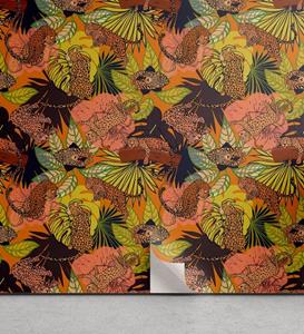 Abakuhaus Vinyltapete »selbstklebendes Wohnzimmer Küchenakzent«, Dschungel Exotische Pflanzen und Leoparden