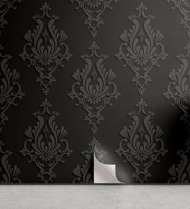 Abakuhaus Vinyltapete »selbstklebendes Wohnzimmer Küchenakzent«, Dunkelgrau Antiker Damast-3D