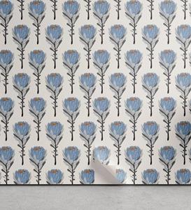 Abakuhaus Vinyltapete »selbstklebendes Wohnzimmer Küchenakzent«, Dusty Blau Protea-Blumen-Muster