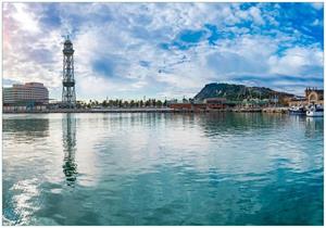 Wallario Vliestapete »Panorama des Hafens von Barcelona«, Seidenmatte Oberfläche, hochwertiger Digitaldruck, in verschiedenen Größen erhältlich