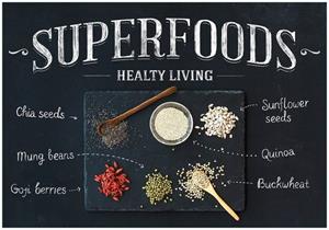 Wallario Vliestapete »Superfoods auf einer Schieferplatte - Gesunde Ernährung«, Seidenmatte Oberfläche, hochwertiger Digitaldruck, in verschiedenen Größen erhältl
