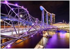 Wallario Vliestapete »Helix-Brücke in Singapur bei Nacht«, Seidenmatte Oberfläche, hochwertiger Digitaldruck, in verschiedenen Größen erhältlich
