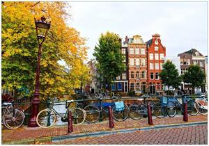 Wallario Vliestapete »Herbst in Amsterdam«, Seidenmatte Oberfläche, hochwertiger Digitaldruck, in verschiedenen Größen erhältlich