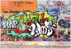 Wallario Vliestapete »RAP-Graffiti- Wand mit verschiedenen Tags«, Seidenmatte Oberfläche, hochwertiger Digitaldruck, in verschiedenen Größen erhältlich