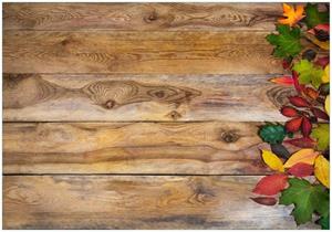 Wallario Vliestapete »Herbstlaub auf Holzbrettern«, Seidenmatte Oberfläche, hochwertiger Digitaldruck, in verschiedenen Größen erhältlich