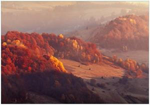 Wallario Vliestapete »Herbstliche Berggipfel im Morgenlicht«, Seidenmatte Oberfläche, hochwertiger Digitaldruck, in verschiedenen Größen erhältlich