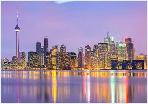 Wallario Vliestapete »Toronto Skyline - Kanada am Abend«, Seidenmatte Oberfläche, hochwertiger Digitaldruck, in verschiedenen Größen erhältlich