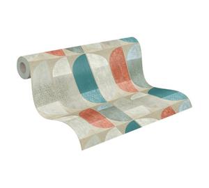 Grafik Tapete Profhome 375311 Vliestapete leicht strukturiert mit geometrischen Formen matt beige rot blau 5,33 m2 - beige