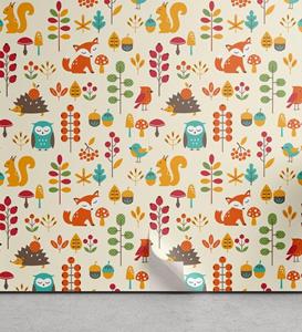 Abakuhaus Vinyltapete »selbstklebendes Wohnzimmer Küchenakzent«, Kinder Owl Fox-Eichhörnchen Vögel