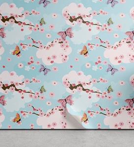 Abakuhaus Vinyltapete »selbstklebendes Wohnzimmer Küchenakzent«, Kirschblüte Schmetterlinge Sakura