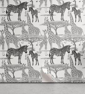 Abakuhaus Vinyltapete »selbstklebendes Wohnzimmer Küchenakzent«, afrikanisch Zebras Giraffen und Bäume