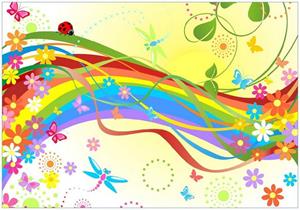 Wallario Vliestapete »Regenbogen im Sommer - Bienchen und Blümchen«, Seidenmatte Oberfläche, hochwertiger Digitaldruck, in verschiedenen Größen erhältlich