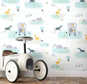 Newroom Vliestapete, Weiß Tapete Kinder Tiere - Kinderzimmertapete Dschungeltapete Blau Mint Tropisch Dschungel Safari für Kinderzimmer Jugendzimmer Babyzimmer