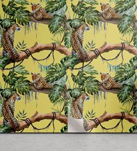 Abakuhaus Vinyltapete »selbstklebendes Wohnzimmer Küchenakzent«, Aquarell Leoparden in Jungle