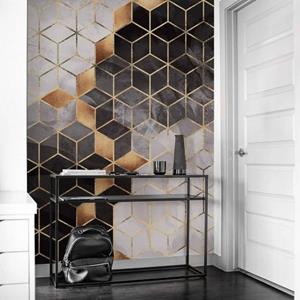 K&L WALL ART Fototapete »Große Fototapete XXL Art Deco Vliestapete geometrisch Hexagon Würfel«, Wohnzimmer Wandschutz modern