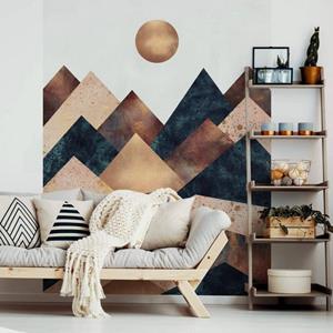 K&L WALL ART Fototapete »Große Fototapete XXL Art Deco Vliestapete Gold Mond Tapete Herbst Berge«, Wohnzimmer Wandschutz modern
