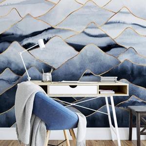 K&L WALL ART Fototapete »Große Fototapete XXL Art Deco Vliestapete Himmel Berge Blau Gold abstrakt«, Wohnzimmer Wandschutz modern