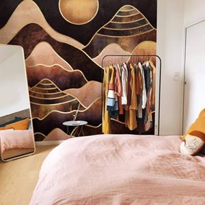 K&L WALL ART Fototapete »Große Fototapete XXL Art Deco Vliestapete Sonne Mond Gold in den Bergen«, Wohnzimmer Wandschutz modern