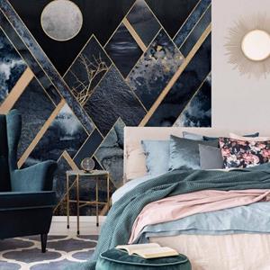 K&L WALL ART Fototapete »Große Fototapete XXL Art Deco Vliestapete Sonne Mond Nacht in den Bergen«, Wohnzimmer Wandschutz modern
