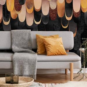K&L WALL ART Fototapete »Große Fototapete XXL Art Deco Vliestapete Vogel Feder abstrakt Kupfer Retro«, Wohnzimmer Wandschutz modern