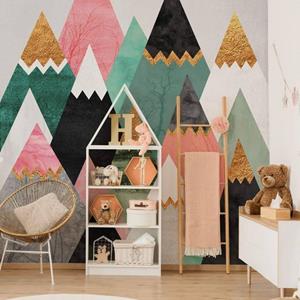 K&L WALL ART Fototapete »Große Fototapete XXL Vliestapete Mädchen Berge Kinderzimmer Gold Rosa«, Wohnzimmer Wandschutz modern