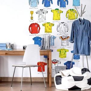 K&L WALL ART Fototapete »Retro Fußball XXL Vliestapete Weltmeisterschaft Fototapete Sparshott Trikot«, sportliche Wohnzimmer Tapete