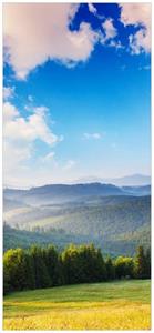 Wallario Türtapete »Berglandschaft im Gebirge unter blauem Himmel«, glatt, ohne Struktur