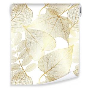 Wallarena Vliestapete »Gold Blätter Pflanzen Wohnzimmer Schlafzimmer Modern Mustertapete Wandtapete Tapete Rolle 10m x 50cm«, Glatt, botanisch, Vliestapete inklusive Kleister